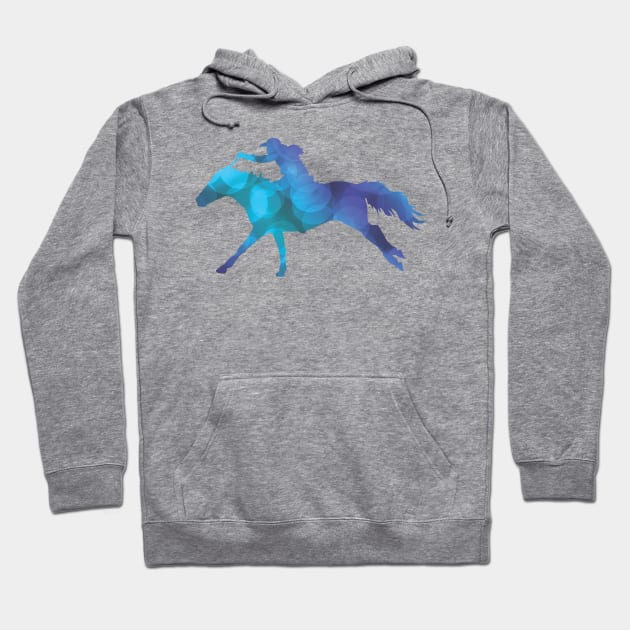 Blue Abstract Cowgirl Riding a Galloping Horse Hoodie by SAMMO